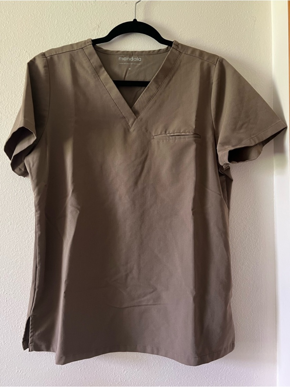 Mandala Women's Tan, One Pocket Scrub Top